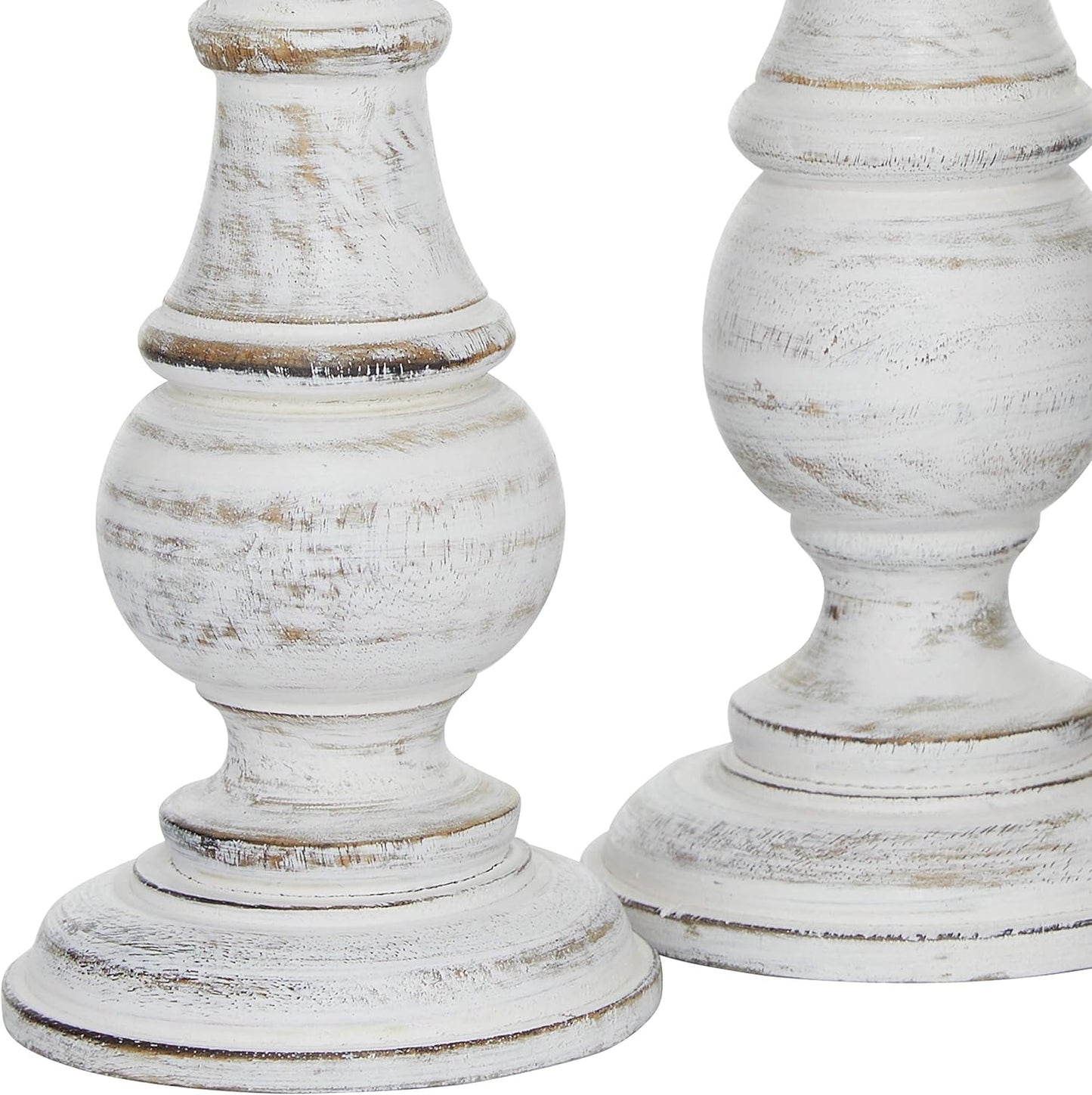 Mango Wood Decorative Candle Holder Turned Style Pillar Candle Stand, Set of 3 Candlestick Holder 10", 8", 6”H, White