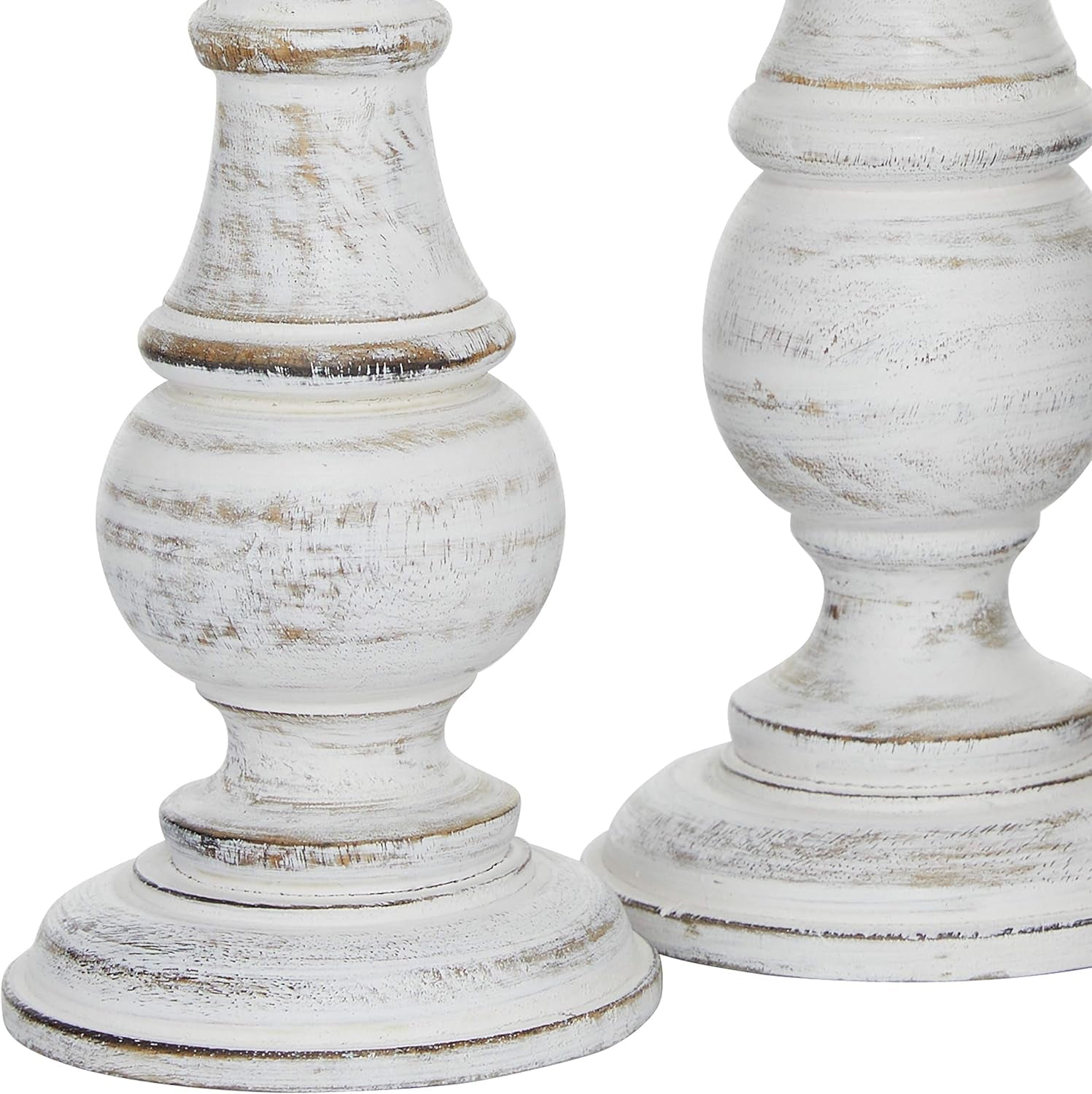 Mango Wood Decorative Candle Holder Turned Style Pillar Candle Stand, Set of 3 Candlestick Holder 10", 8", 6”H, White