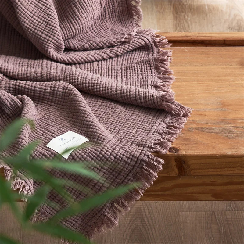 Maillard Cotton Blankets Four Layers of Gauze Sofa Cover Blanket with Tassel AB Side Office Nap Decorative Bed Muslin Blanket