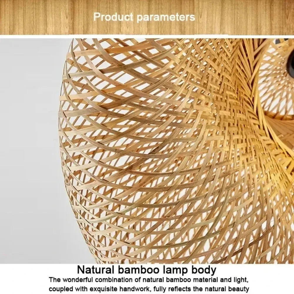 40-80Cm Bamboo Weaving LED Pendant Light Handmade Vintage Home Hanging Chandelier Lampshade Dining Living Room Indoor Fixtures