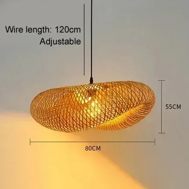 40-80Cm Bamboo Weaving LED Pendant Light Handmade Vintage Home Hanging Chandelier Lampshade Dining Living Room Indoor Fixtures