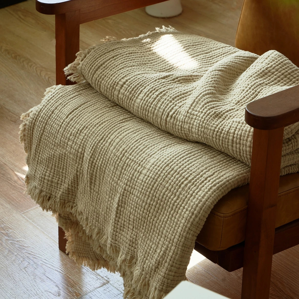 Maillard Cotton Blankets Four Layers of Gauze Sofa Cover Blanket with Tassel AB Side Office Nap Decorative Bed Muslin Blanket