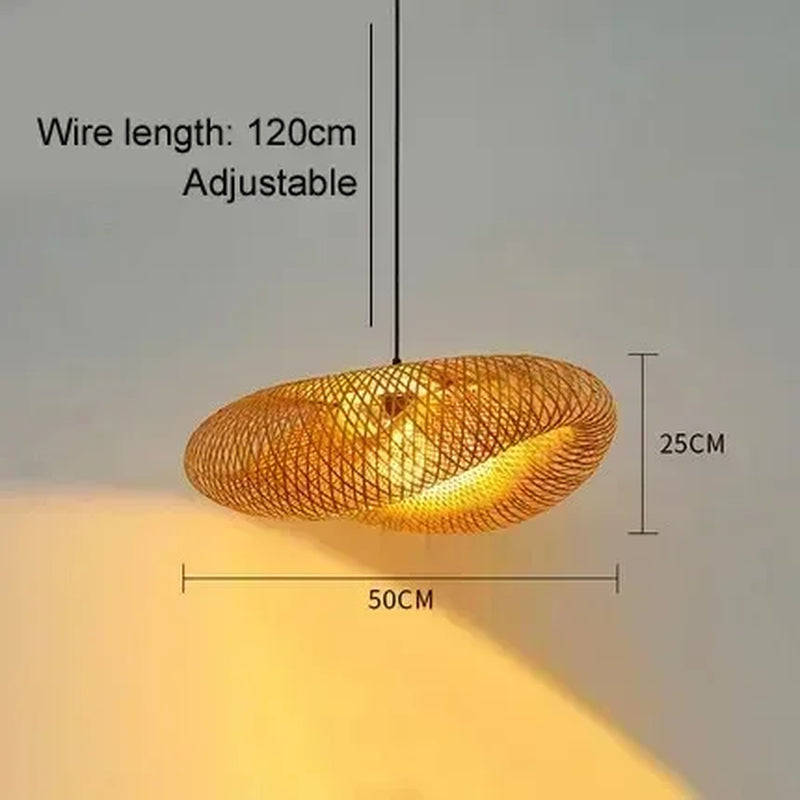 40-80Cm Bamboo Weaving LED Pendant Light Handmade Vintage Home Hanging Chandelier Lampshade Dining Living Room Indoor Fixtures