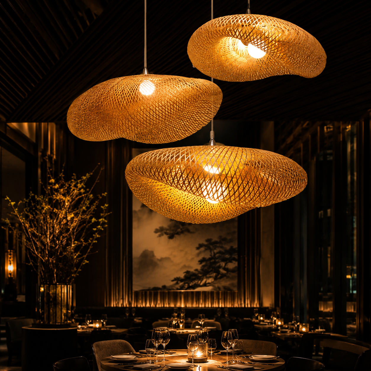 Handwoven Bamboo Pendant Light | Woven Chandelier for Dining & Living Room