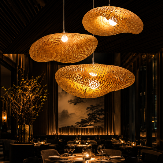 Handwoven Bamboo Pendant Light | Woven Chandelier for Dining & Living Room