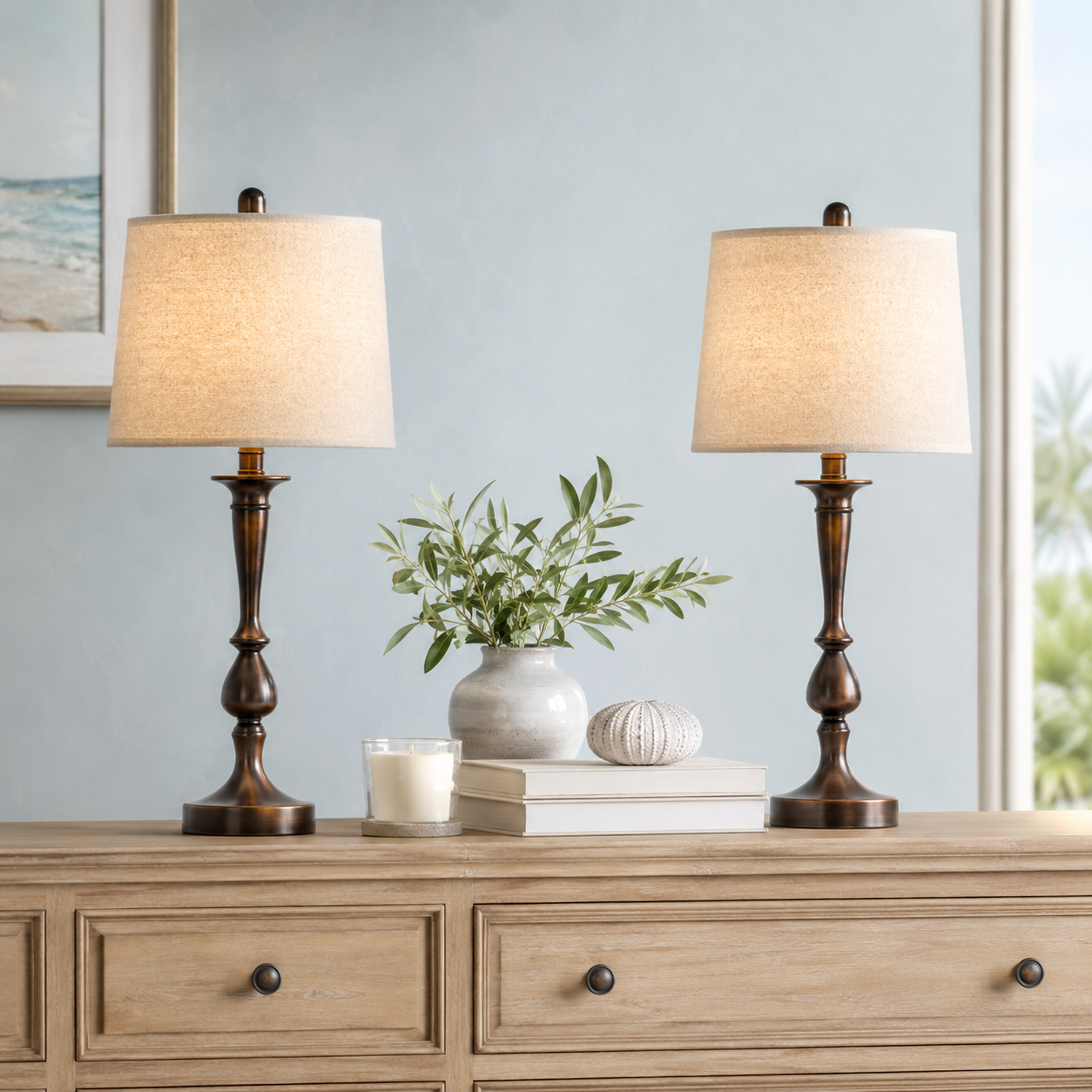 Modern USB Table Lamp Set of 2 | Bedside Nightstand Lamps for Bedroom & Living Room