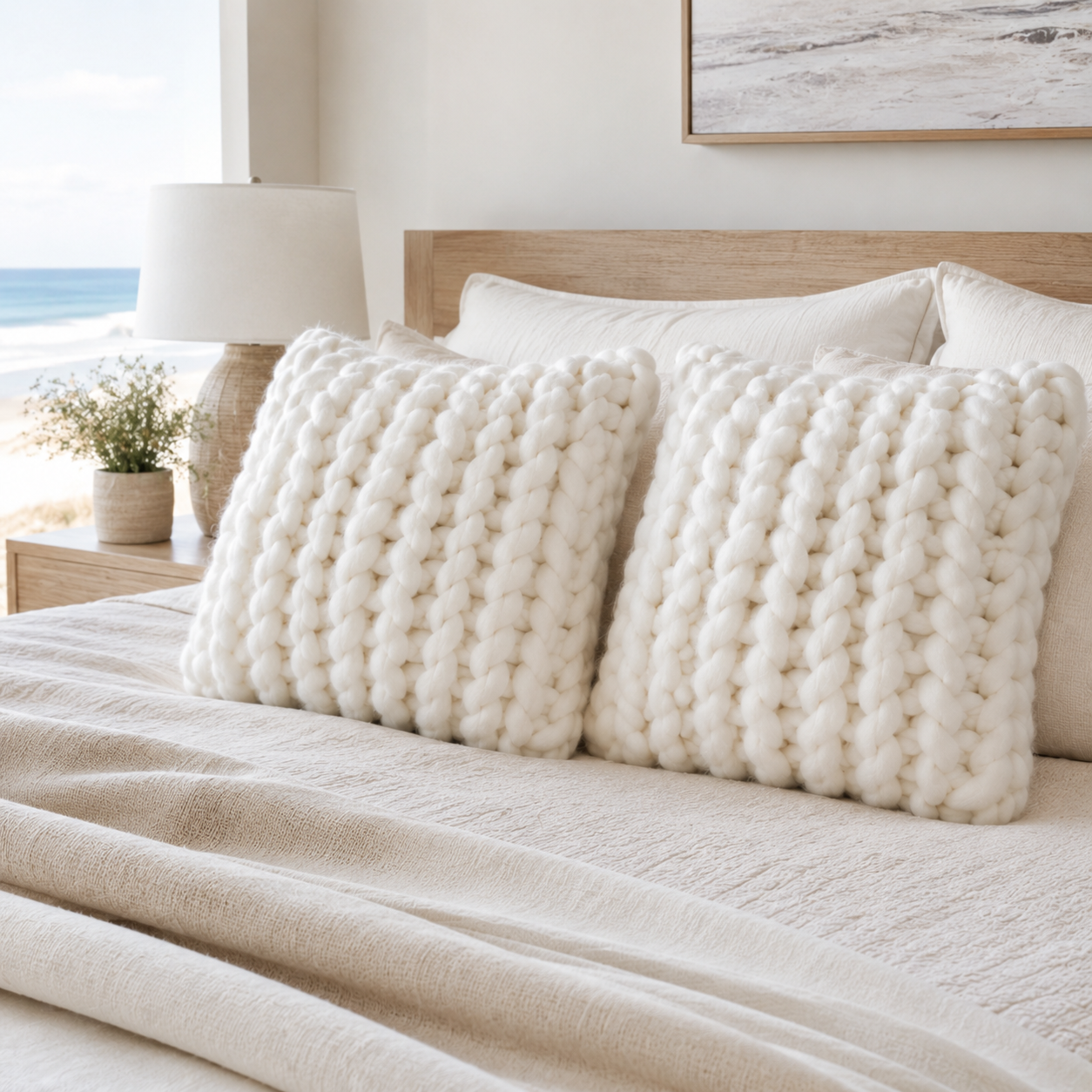 Handwoven Braided Throw Pillow | Coastal Woven Cushion for Sofa & Bed