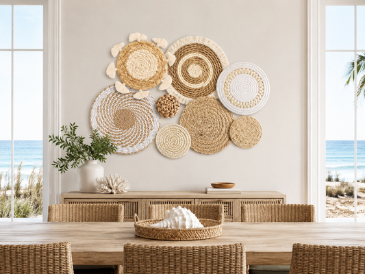 Rattan Wall Decor Set | 7 Piece Wicker Hanging Art for Home