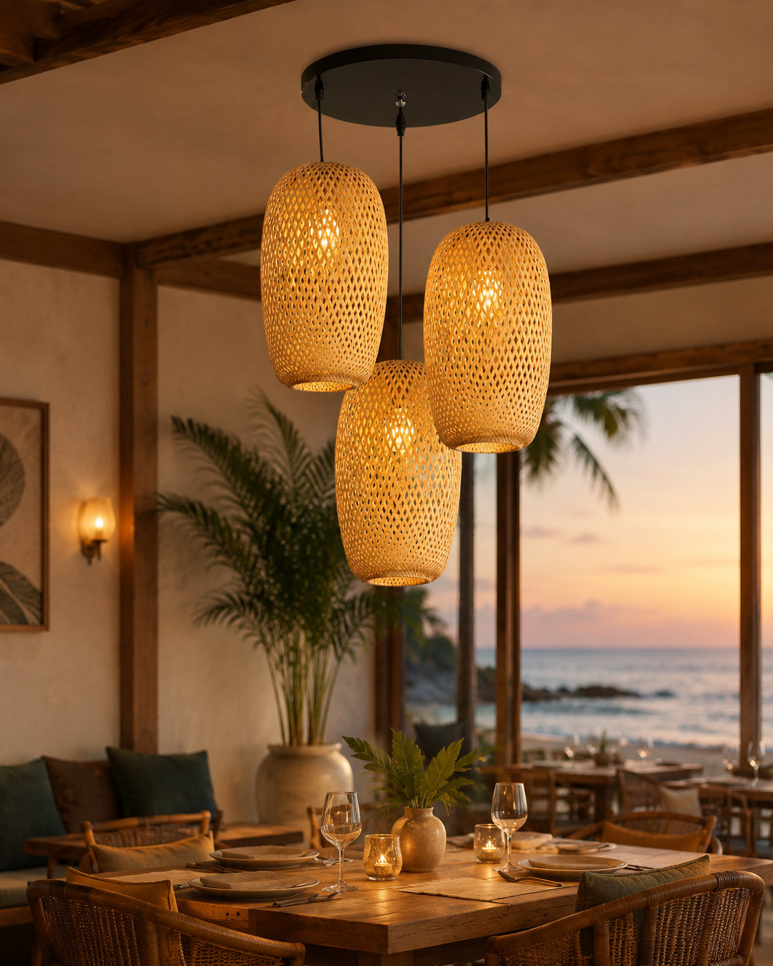 Rattan pendant lights three piece set