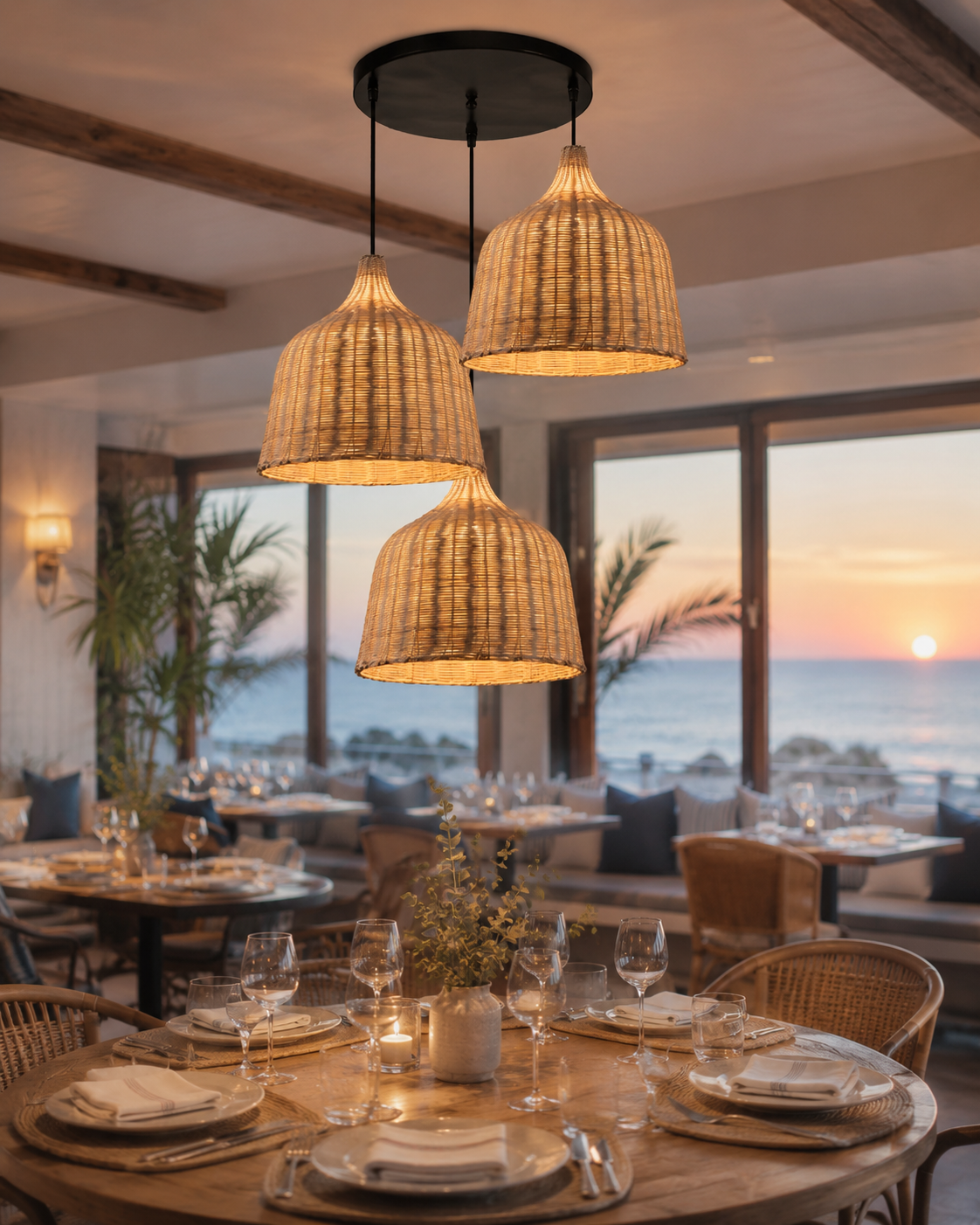 Handwoven bamboo pendant lamp dining room