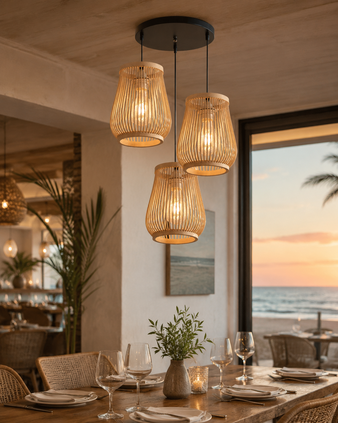 Rattan pendant lamp three styles dining room
