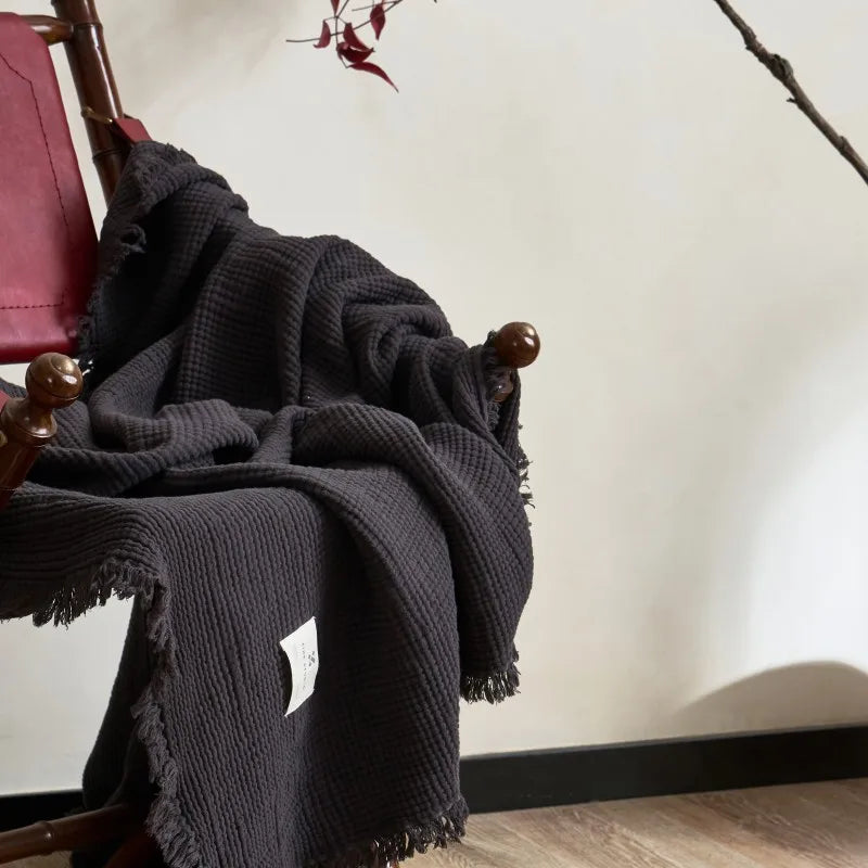 Maillard Cotton Blankets Four Layers of Gauze Sofa Cover Blanket with Tassel AB Side Office Nap Decorative Bed Muslin Blanket