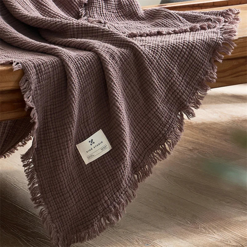 Maillard Cotton Blankets Four Layers of Gauze Sofa Cover Blanket with Tassel AB Side Office Nap Decorative Bed Muslin Blanket