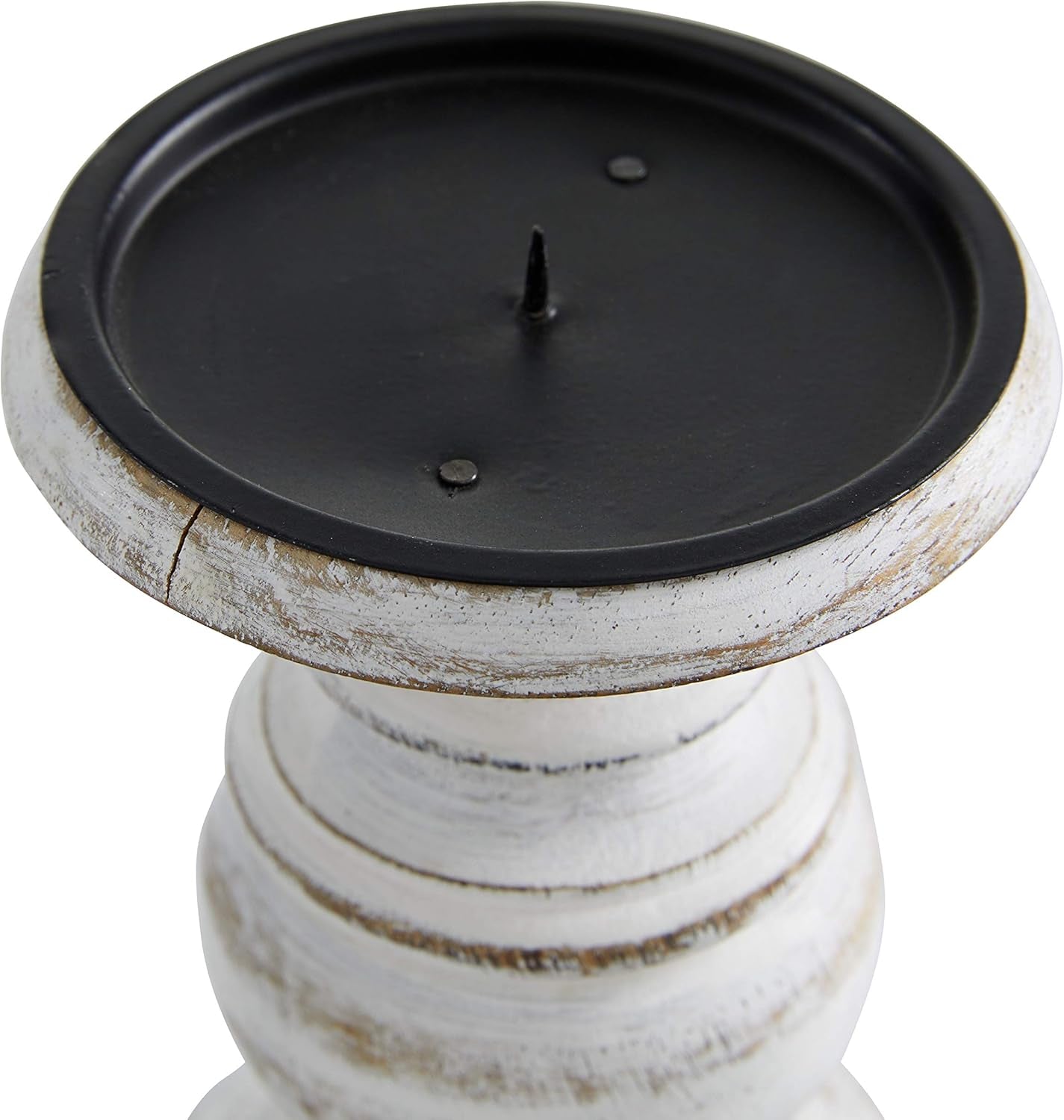 Mango Wood Decorative Candle Holder Turned Style Pillar Candle Stand, Set of 3 Candlestick Holder 10", 8", 6”H, White