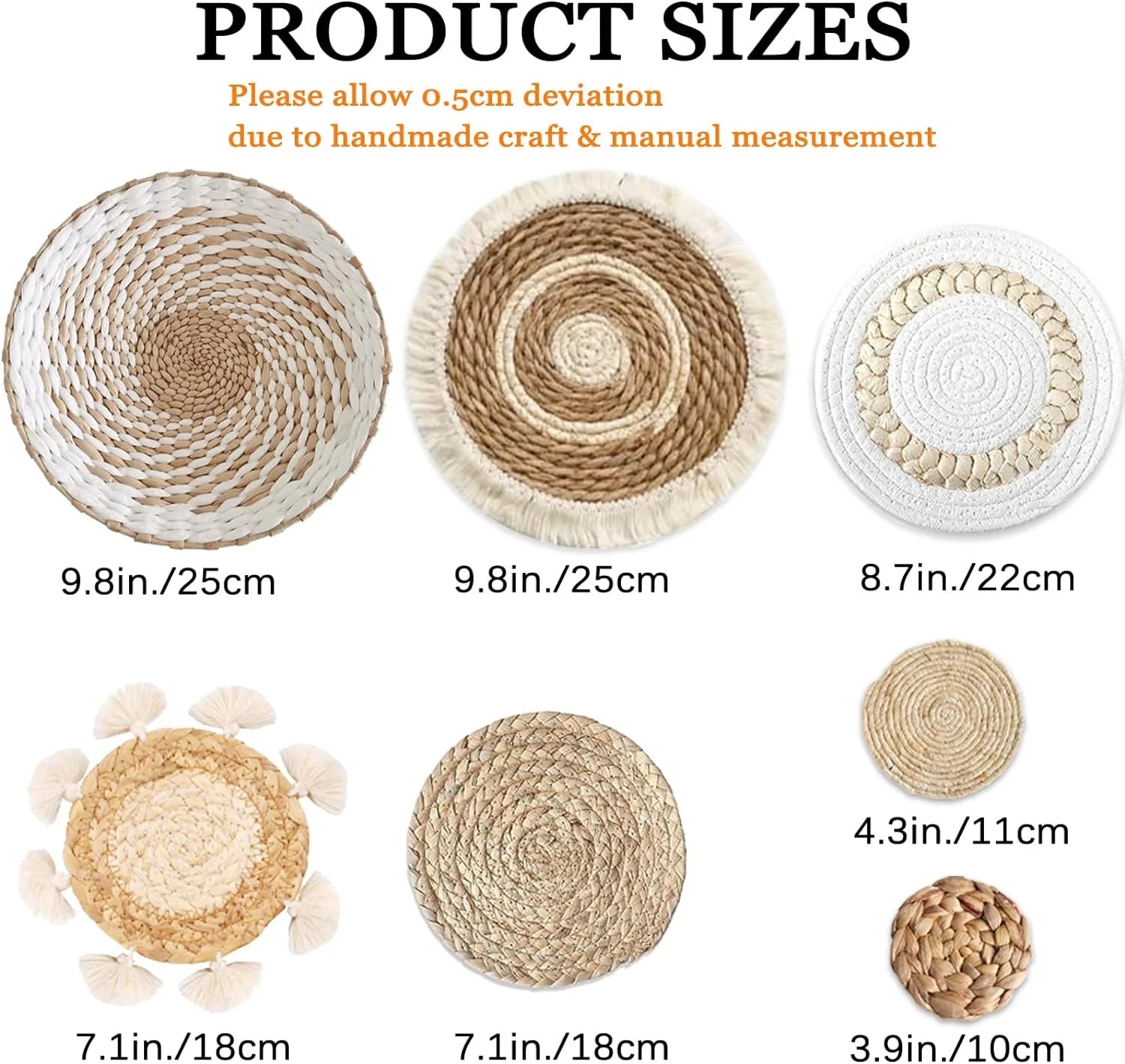 7 Pack Boho Wall Decor, Rattan Wicker Home Decor Boho Wall Art Set Handmade Hanging Rustic Flat Farmhouse Decor for Living Rooms Bedrooms Kitchen