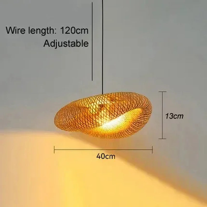 40-80Cm Bamboo Weaving LED Pendant Light Handmade Vintage Home Hanging Chandelier Lampshade Dining Living Room Indoor Fixtures