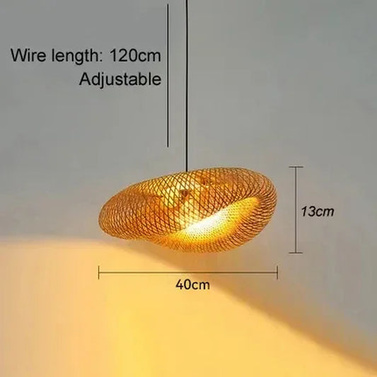 40-80Cm Bamboo Weaving LED Pendant Light Handmade Vintage Home Hanging Chandelier Lampshade Dining Living Room Indoor Fixtures
